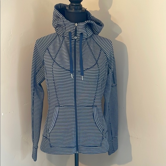 Athleta Tops - Athleta Striped Blue Full Zip Hoodie, Size Large